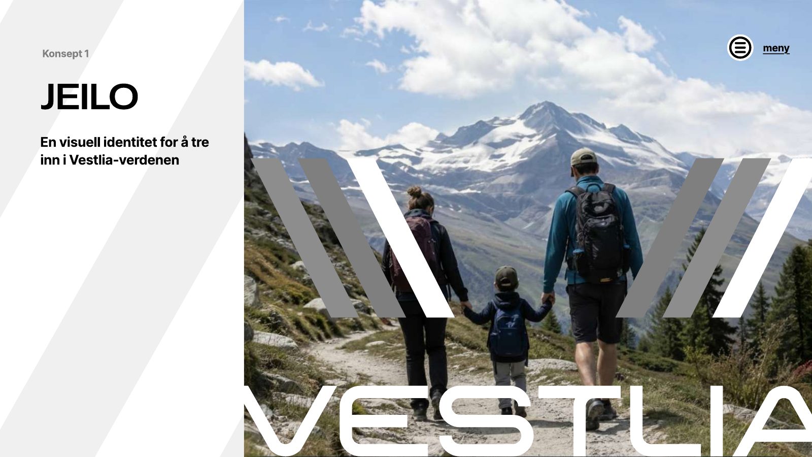 Retning 1, Jeilen: forsiden med diagonale striper i et V-ornament over fjellandskap
